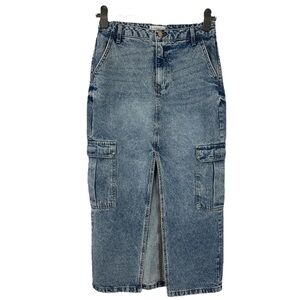 Love Fire denim maxi Western Cowboy Skirt SZ 9/M New